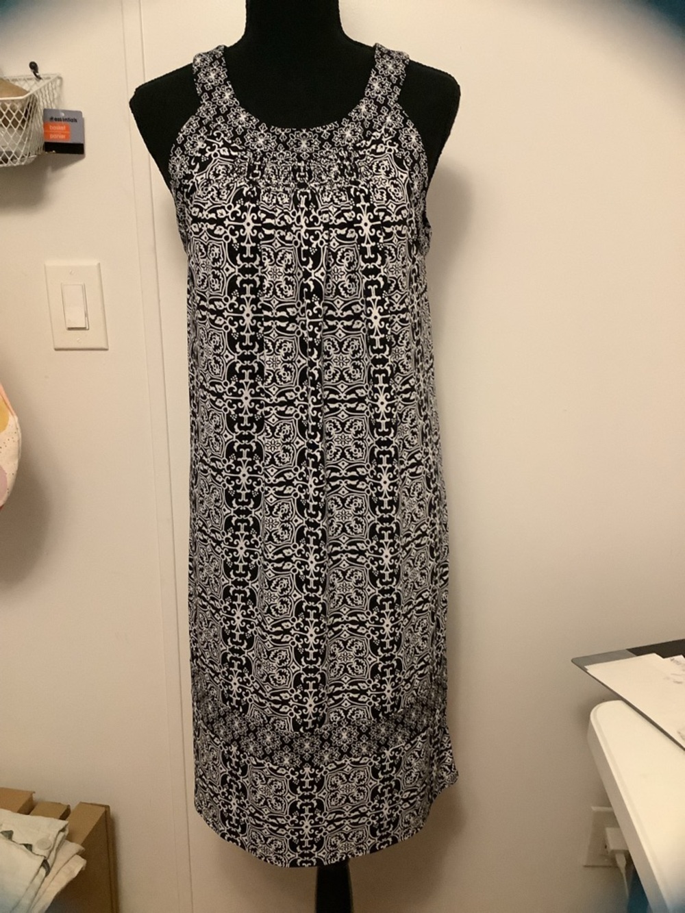 Rafaella Black and White Printed Sleeveless Midi Dress